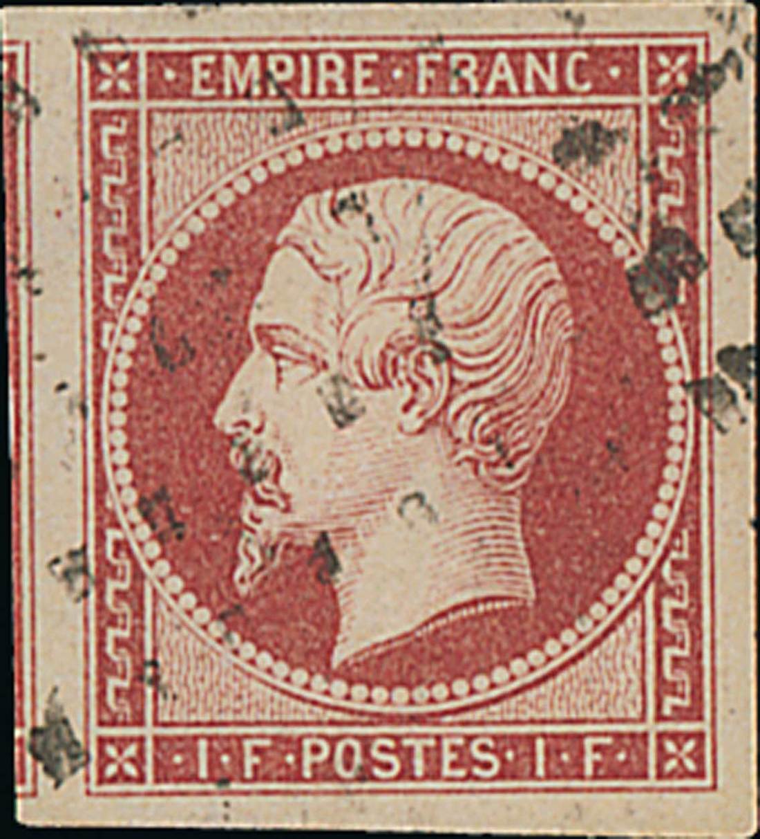 France 1853-60 Imperforate "Empire" Issue 1fr. light carmine, remarkable freshness