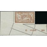 France 1900-27 "Merson" Issues 1900 Issue 50c. misplaced perforation obliquely as a result of p...