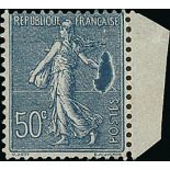 France Semeuse 1920-22 50c. blue, defective impression, unmounted mint from the right of the sh...