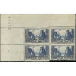 France 1929 Tourist Issue "Port de la Rochelle" 10f. blue, type III, block of four from the upp...