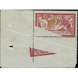 France 1900-27 "Merson" Issues 1900 Issue 1fr. pre-printing paper fold, corner-sheet example, o...