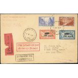 France 1927 Marseilles Air Exposition 2f. and 5f. used with 1929-33 10f. and 20f. on Air Mail c...
