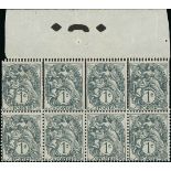 France 1900-24 Type Blanc 1c. grey, type I, block of eight (4x2) from the top of the sheet,
