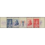 France 1943 (Feb.) National Relief Horizontal strip of four with label, handstamped "annule" in...