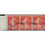 France Semeuse 1920-22 30c. scarlet, horizontal strip of three from the left of the sheet,