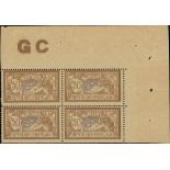 France 1900-27 "Merson" Issues 1900 Issue 50c. on yellowish GC paper, an impressive block of fo...