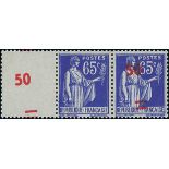 France 1940-41 Surcharges 50c. on 65c. ultramarine, horizontal pair with interpanneau margin at...