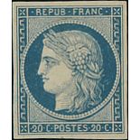 France 1849-50 First Issue 20c. blue on yellowish, so called "Durrieu", never issued,