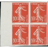 France Semeuse 1907 10c. red imperforate block of four from the left of the sheet and exhibitin...