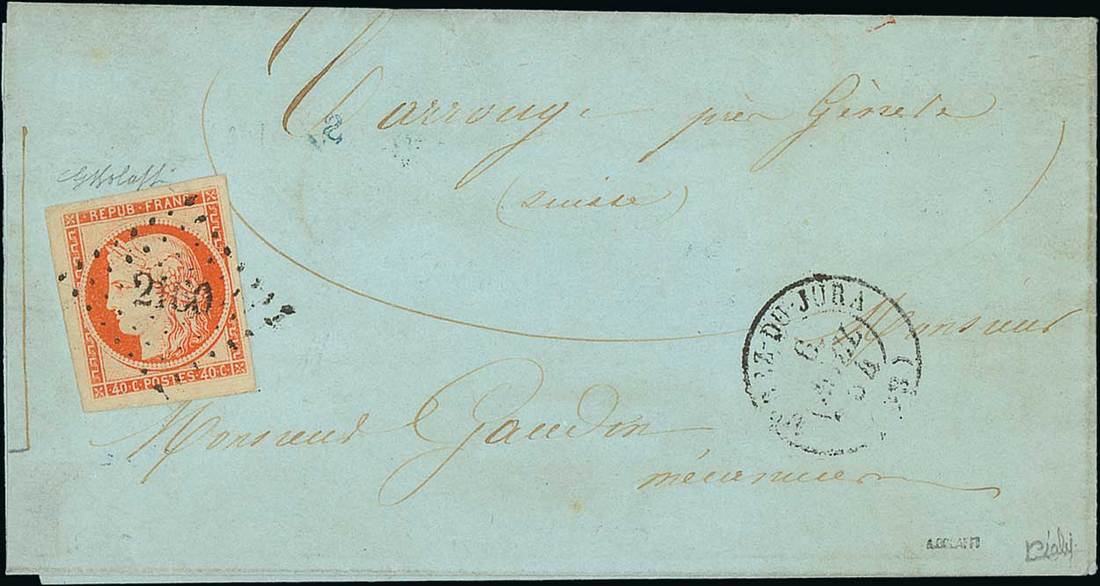 France 1849-50 First Issue 40c. vivid orange, unusually refulgent colour