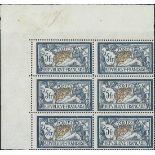 France 1900-27 "Merson" Issues 1900 Issue 5fr. corner sheet block of six