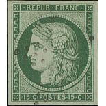 France 1849-50 First Issue 15c. dark green, boasting large margins,