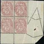 France 1900-24 Type Blanc 2c. claret, type IB, block of four from the lower right corner of the...