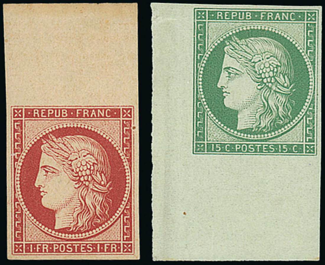 France 1849-50 First Issue 10c., 15c., 20c., 25c., 40c. and 1fr., set of six 1862 reprints;