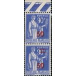 France 1940-41 Surcharges 50c. on 90c. ultramarine, vertical pair from the top of the sheet, th...