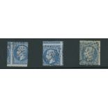 France 1862 Perforated "Empire" Issue 20c. blue, three examples in two contrasting shades,