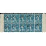 France Semeuse 1926-27 Surcharges 25c. on 30c. blue, block of ten (5x5) with surcharge misplace...