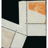 France Semeuse 1920-22 5c. orange, from the lower left corner of the sheet displaying a spectac...