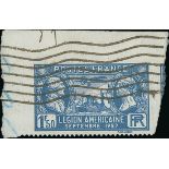 France 1927 Visit of American Legion 1f. 50 blue, imperforate on three sides,