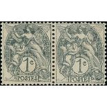 France 1900-24 Type Blanc 1c. grey, types I and II se-tenant horizontal pair,