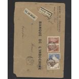 France 1929 Tourist Issue "Pont du Gard" 20f., thirteen large Banque de L'Indochine covers to H...
