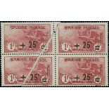 France 1917-27 "Orphans" Issues 1922 + 25c. on 1f. + 1f. pre-printing paper fold,