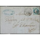 France 1862-70 "Empire" Laureated Issue 20c. blue, featuring "squeezed value tablet at base",