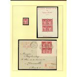France 1925 Paris Philatelic Exposition 5f. red, single, block of four from the miniature sheet...