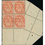 France 1900-24 Type Blanc 3c. orange-red, type IB, block of four