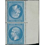 France 1862 Perforated "Empire" Issue 20c. blue, "head to head" tête-bêche pair from the right...