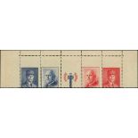 France 1943 (Feb.) National Relief Horizontal strip of four with label, centred much to foot,