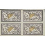 France 1900-27 "Merson" Issues 1900 Issue 2fr imperforate, block of four, unused without gum; v...