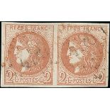 France 1870 "Bordeaux" Issue 2c. brown-red, report II, well margined horizontal pair