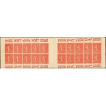 France Booklets Semeuse 50c. red 10f. booklet containing type IIA, panes perforated and imperfo...