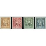 France 1876-1900 Type Sage Issues 15c. four essays displaying designs with printed perforations...