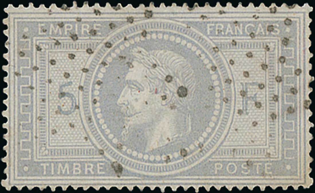 France 1862-70 "Empire" Laureated Issue 5f. grey-violet, good centring for this stamp showing t...