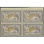 France 1900-27 "Merson" Issues 1900 Issue 2fr marginal block of four, wonderfully centred, unmo...