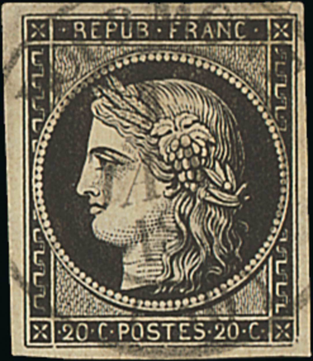 France 1849-50 First Issue 20c. black on white, outstandingly neat impression,