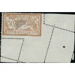 France 1900-27 "Merson" Issues 1900 Issue 50c. misplaced perforation obliquely due to a paper f...