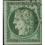 France 1849-50 First Issue 15c. very dark green, distinctly intense colour,