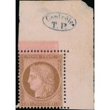 France 1872-73 "Cérès" Issue 10c. brown on rose, a spectacular example from the upper right cor...