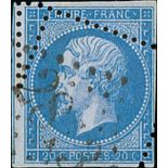 France 1862 Perforated "Empire" Issue 20c. blue, misplaced perforation obliquely,