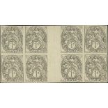 France 1900-24 Type Blanc 1c. grey, type I, imperforate block of eight (4x2)