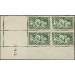 France 1927-31 Caisse d'amortissment 1931 Provinces 1f. 50 + 3f. 50 green, Coin date block of f...