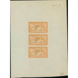 France 1900-27 "Merson" Issues 1900 Issue 40c. colour trial, vertical strip of three in orange...