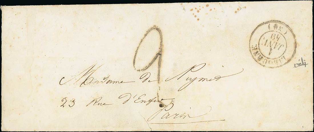 France 1849-50 First Issue 1850, January 1st. Envelope from Libourne to Paris,