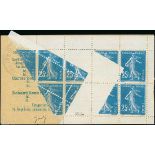France Booklets Semeuse 25c. blue 5f. booklet containing type Ib, without "Pubs", with fantasti...