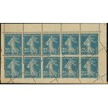 France Booklets Semeuse 25c. blue 5f. booklet containing Type II, without "Pubs", with dramatic...