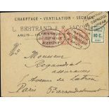 France 1900-24 Type Blanc 4c. pair, used with 2c. and Chamber of Commerce 10c. green on cover