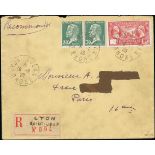 France 1927 Visit of American Legion 90c. red, without figures of value, used with Pasteur 30c....